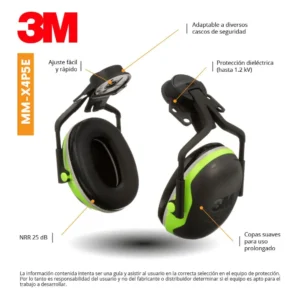 Orejeras 3M Peltor X4P5E 25 dB - Protección Auditiva Dieléctrica para Casco, Alta Reducción de Ruido - Imagen de 5