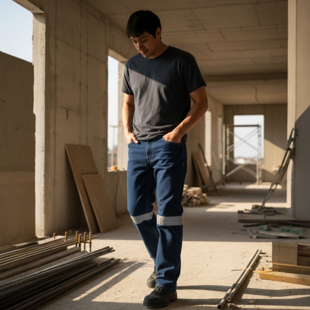 Pantalón Jean de Seguridad con Cinta Reflectiva - Pantalón de Trabajo Jean Procesado - Imagen de 3