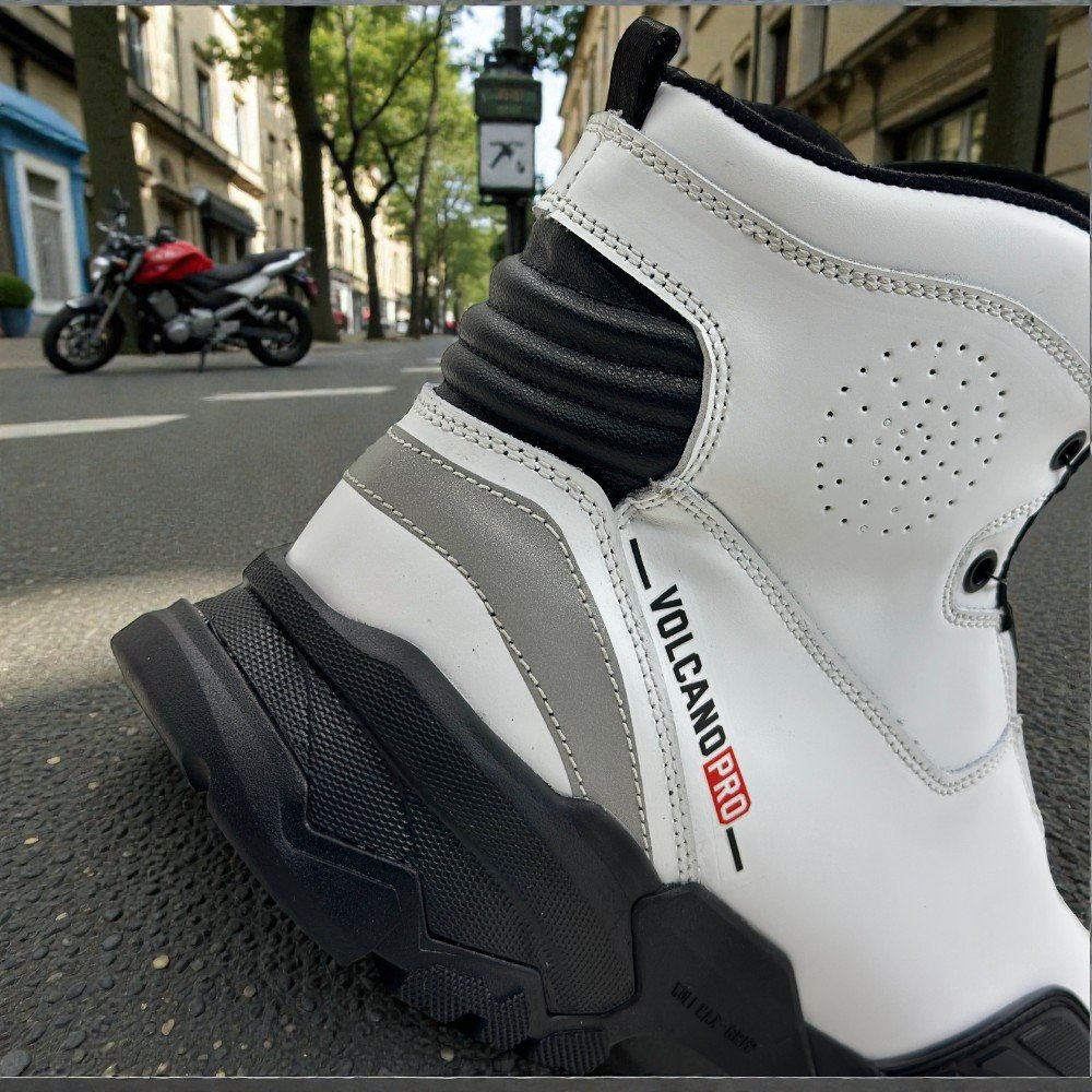 Zapatos de Motociclista Volcano Pro Biker Wolf WHITE – Resistencia, Comodidad y Seguridad para Motociclistas - Imagen de 4