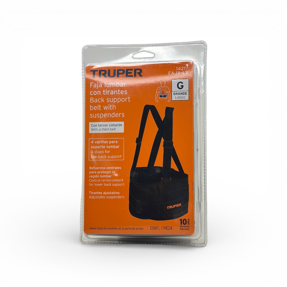 Cinturón Soporte Lumbar TRUPER | 4 Varillas + Ajuste Hook & Loop