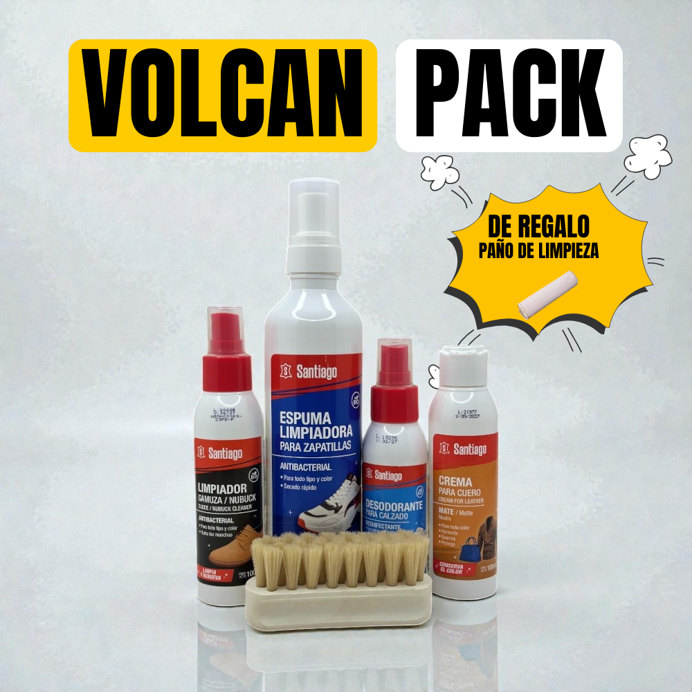 Volcan Pack de Limpieza para Calzado Santiago | 5 Artículos + Paño Microfibra Regalo | Antibacterianos y Cuidadores 🧴👟