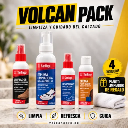 Pack de limpieza para calzado Santiago con cuatro frascos y pañito limpiador de regalo, sin escobilla