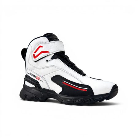 Botín Motero WHITE VOLCANO PRO DRAKO | Spin Off + Velcro | Cuero Floater