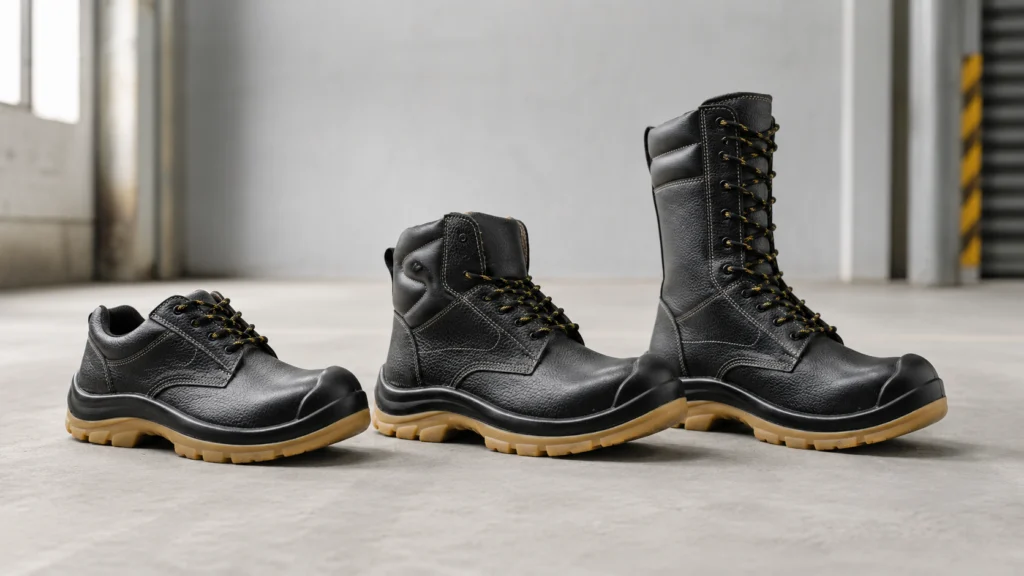 Comparación de zapato, botín y bota de seguridad según su altura de caña
